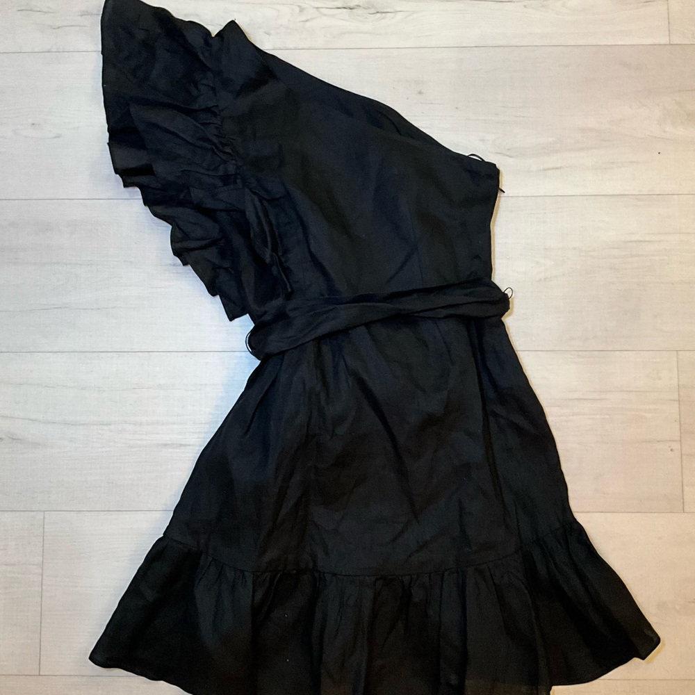 New Banana Republic Linen Ruffle‎ Black Dress Size 0P - Picture 3 of 4